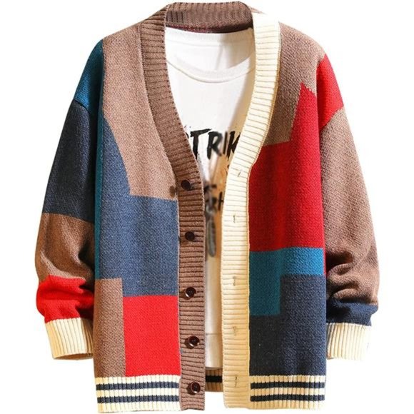 Men's Cardigan Sweater Knitted Long Sleeve Sweaters with Buttons